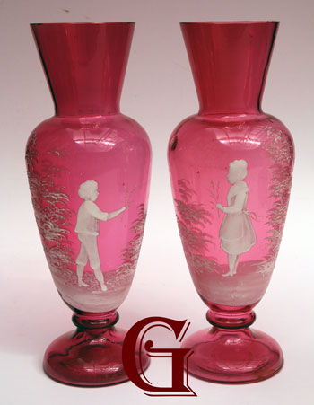 PAIR OF CRANBERRY MARY GREGORY VASES 1082